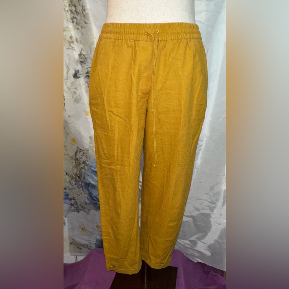 J. Crew Women’s mustard Yellow Linen pants trousers Blend Pull On Chinos